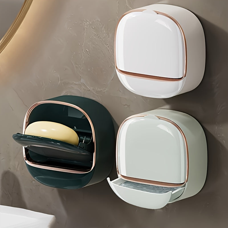 Wall-Mounted No-Drill Soap Dish Shelf, Household Bathroom Drainable High-End Cream Style Storage Box, Soap Holder, Storage Organizer, Storage Box