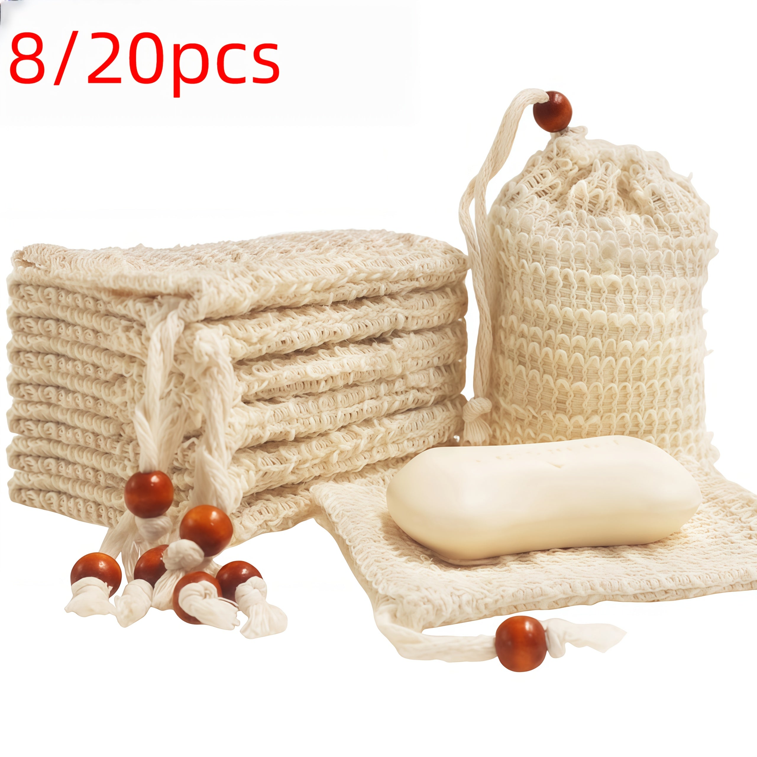 8pcs/20pcs Sisal Soap Storage Bags Suitable for Soap Bars Soap Bags for Exfoliating Foam and Air-Drying Soap Bars Shower Soap Storage Bags