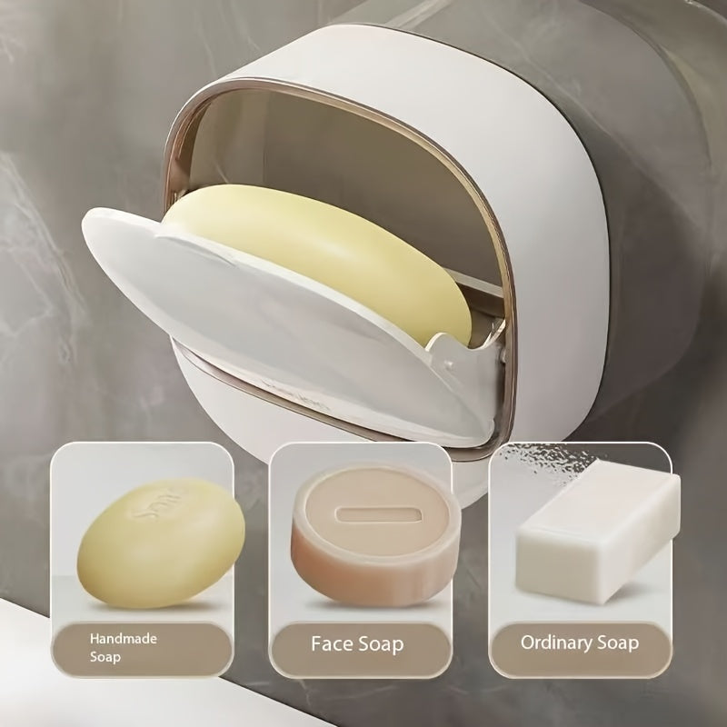 Wall-Mounted No-Drill Soap Dish Shelf, Household Bathroom Drainable High-End Cream Style Storage Box, Soap Holder, Storage Organizer, Storage Box