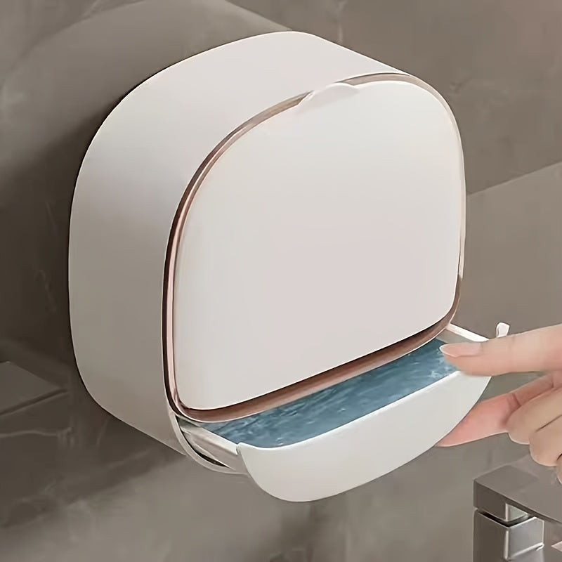 Wall-Mounted No-Drill Soap Dish Shelf, Household Bathroom Drainable High-End Cream Style Storage Box, Soap Holder, Storage Organizer, Storage Box