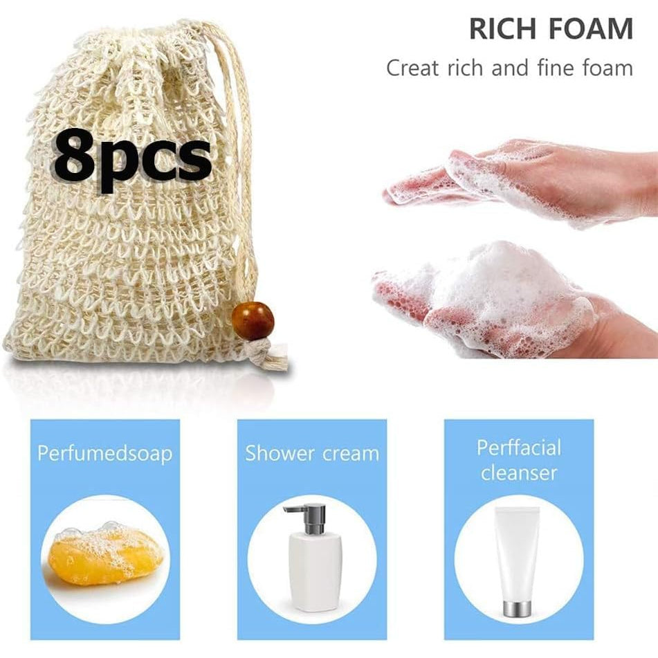 8pcs/20pcs Sisal Soap Storage Bags Suitable for Soap Bars Soap Bags for Exfoliating Foam and Air-Drying Soap Bars Shower Soap Storage Bags