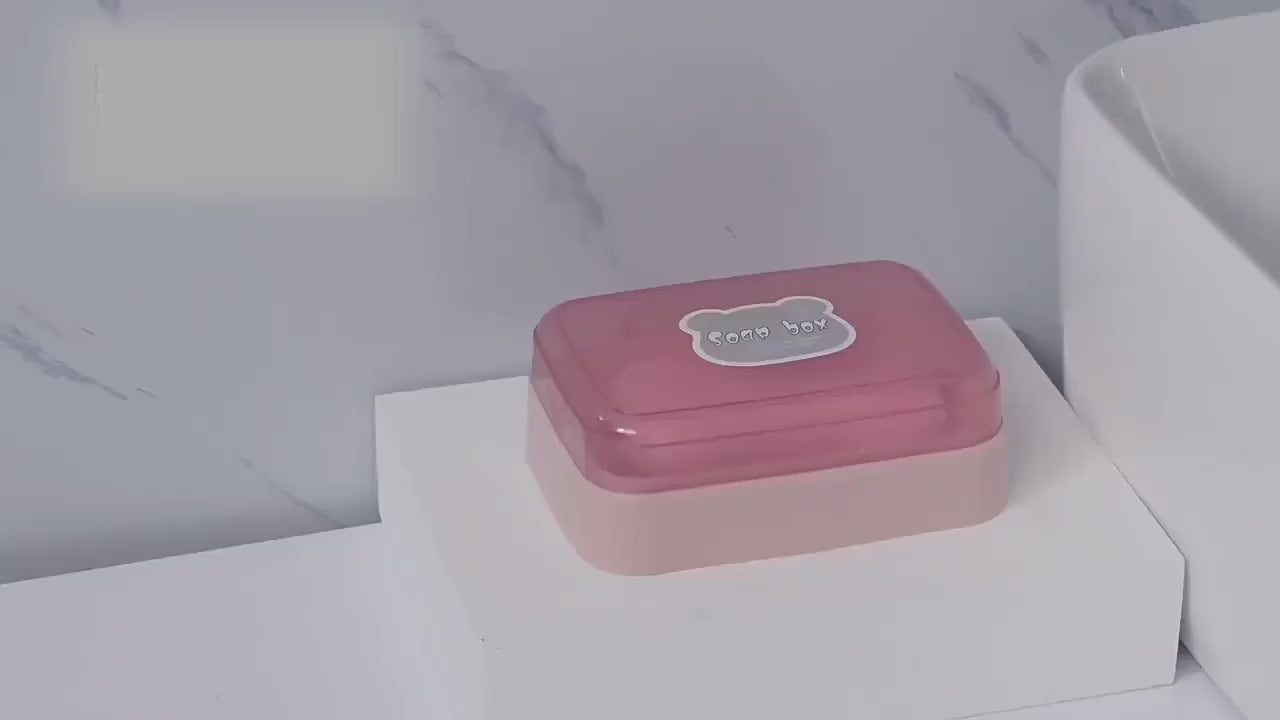 Cute Bear Flip-Top Soap Dish - Creative Plastic Drainage Holder for Bathroom Countertop, Rectangular Soap Storage Box